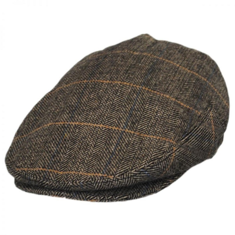 Croydon Herringbone Plaid Wool Blend Ivy Cap TAN S