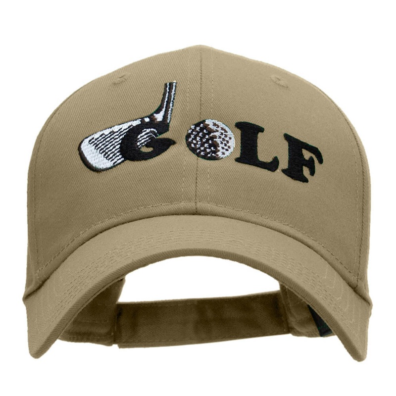 Golf Ball and Club Embroidered Solid Cotton Twill Low Profile Cap Khaki One Size