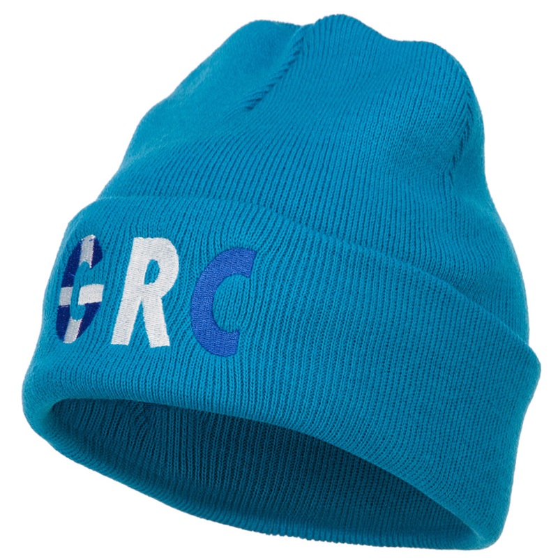 Greece GRC Flag Embroidered Long Beanie Aqua One Size