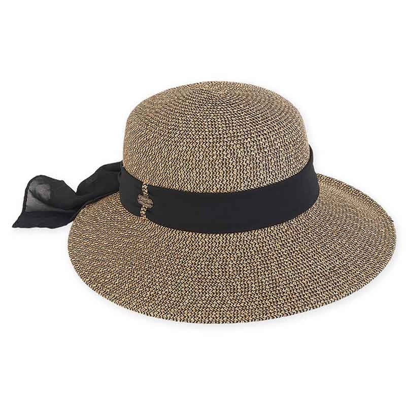 Large Women’s Hats: Asymmetrical Brim Sun Hat with Sash – Sun ‘N’ Sand Hats Black Tweed Large (59 cm)