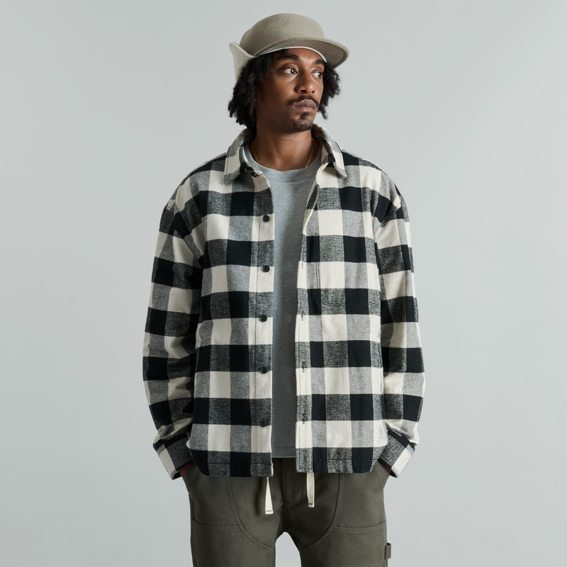 Lumber Plaid College White Shirt Jacket S