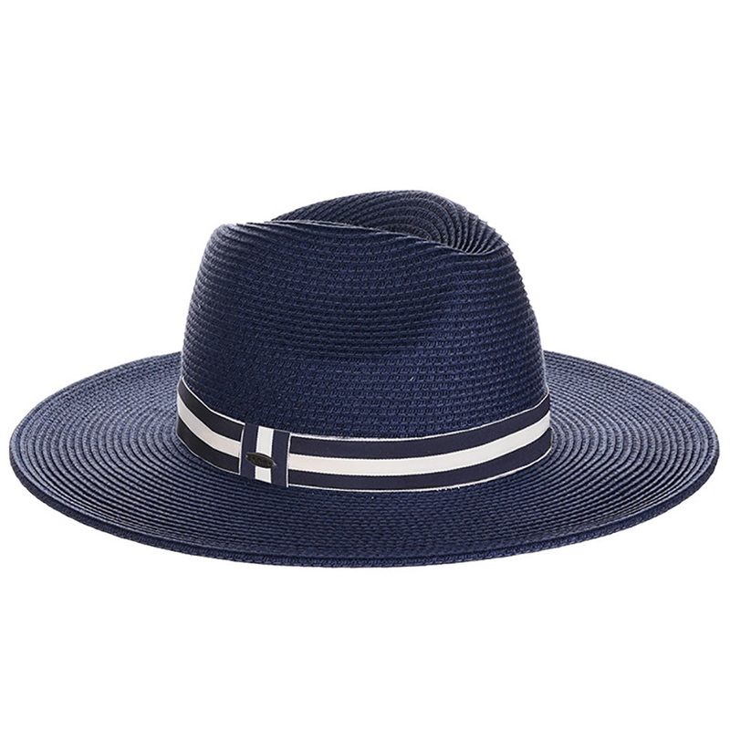 Navy Sun Hat with Stiped Band – Scala Women’s Hats Navy OS (57 cm)