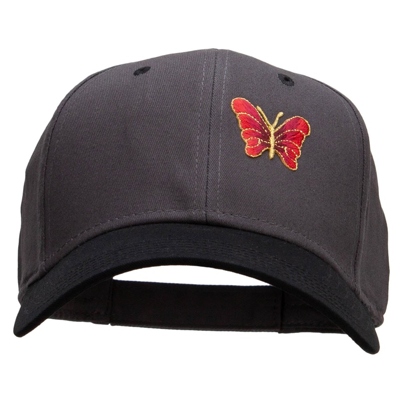 Small Red Decorative Butterfly Patched Two Tone Cotton Twill Low Profile Strap Cap Black Charcoal One Size