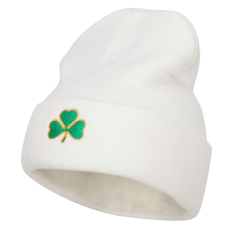 St Patrick’s Three Clover Embroidered Long Beanie White One Size