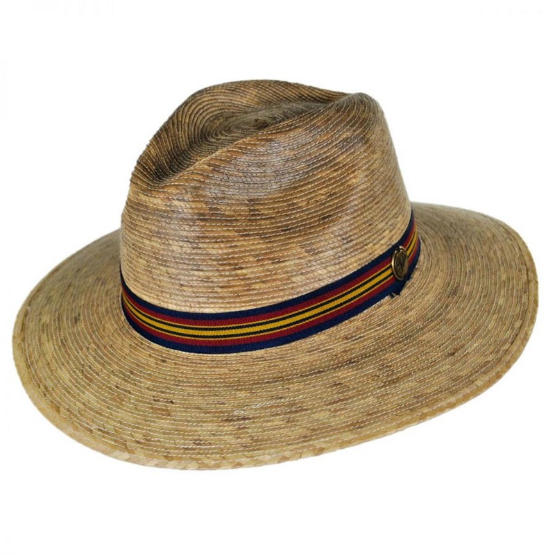 Striped Band Explorer Palm Straw Fedora Hat TEA S/M