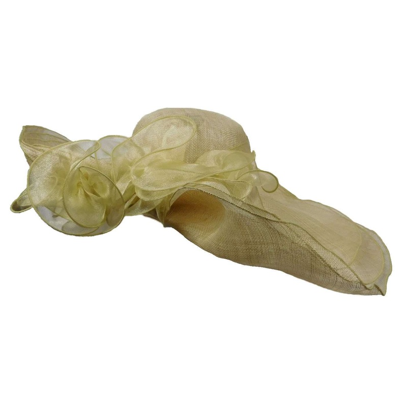 Stunning Sinamay Derby Hat with Sheer Flower Accent Natural
