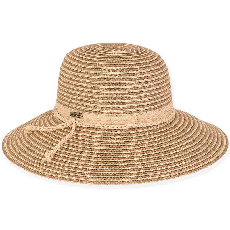 Two Tone Striped Braid Big Brim Hat – Sun ‘N’ Sand Hats Brown OS (57 cm)