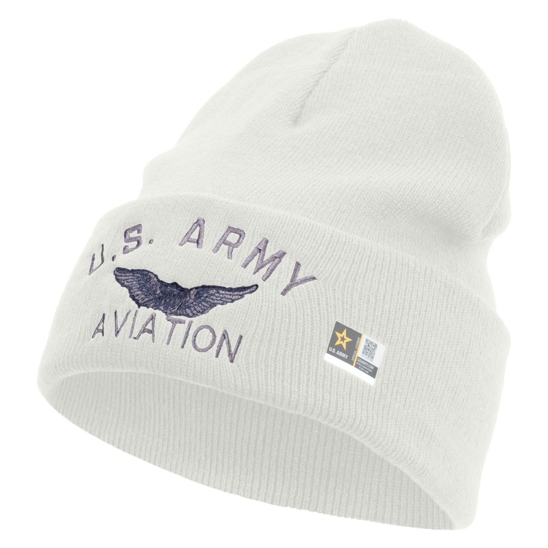 US Army Aviation Embroidered 12 Inch Long Knitted Beanie White One Size