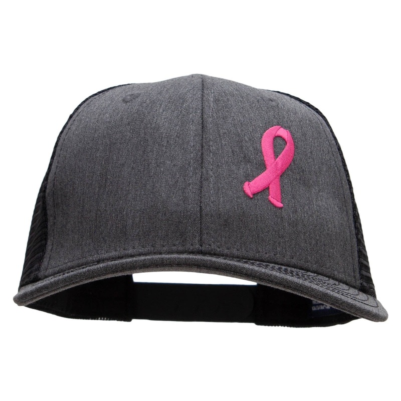 Breast Cancer Awareness Symbol 6 Panel Structured Deluxe Trucker Cap Heather Charcoal Black One Size