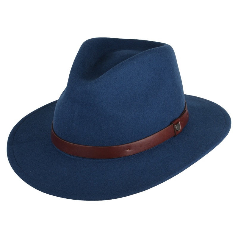 Brixton Hats Messer Wool Felt Fedora Hat – Blue Small-56cm