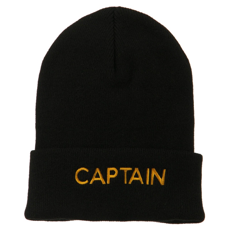 Captain Embroidered Cuff Long Beanie Black One Size