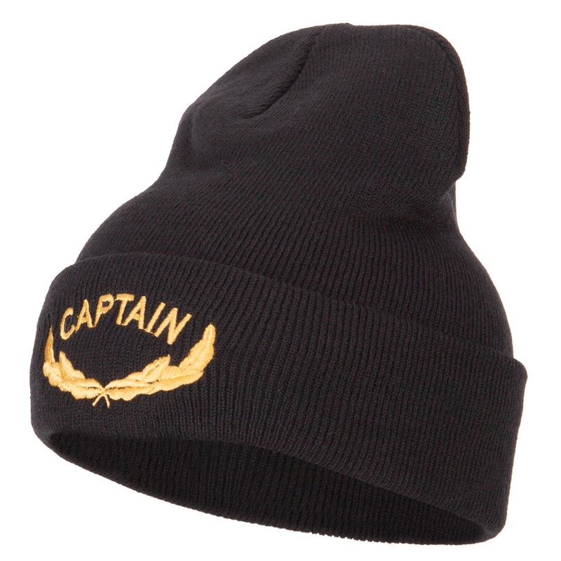 Captain Oak Leaf Embroidered Long Knitted Beanie Black One Size