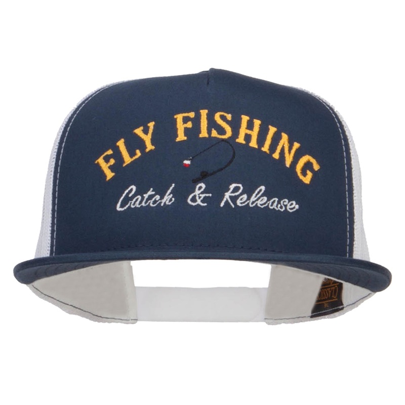Catch Release Fly Fishing Embroidered Mesh Cap Navy White One Size