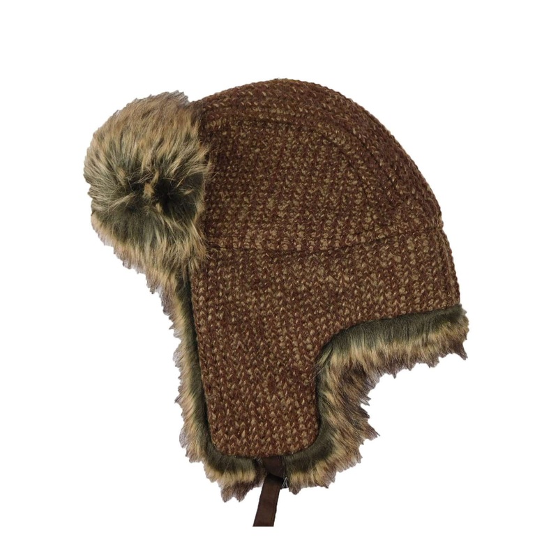 Crocheted Knit Trapper Hat Beige