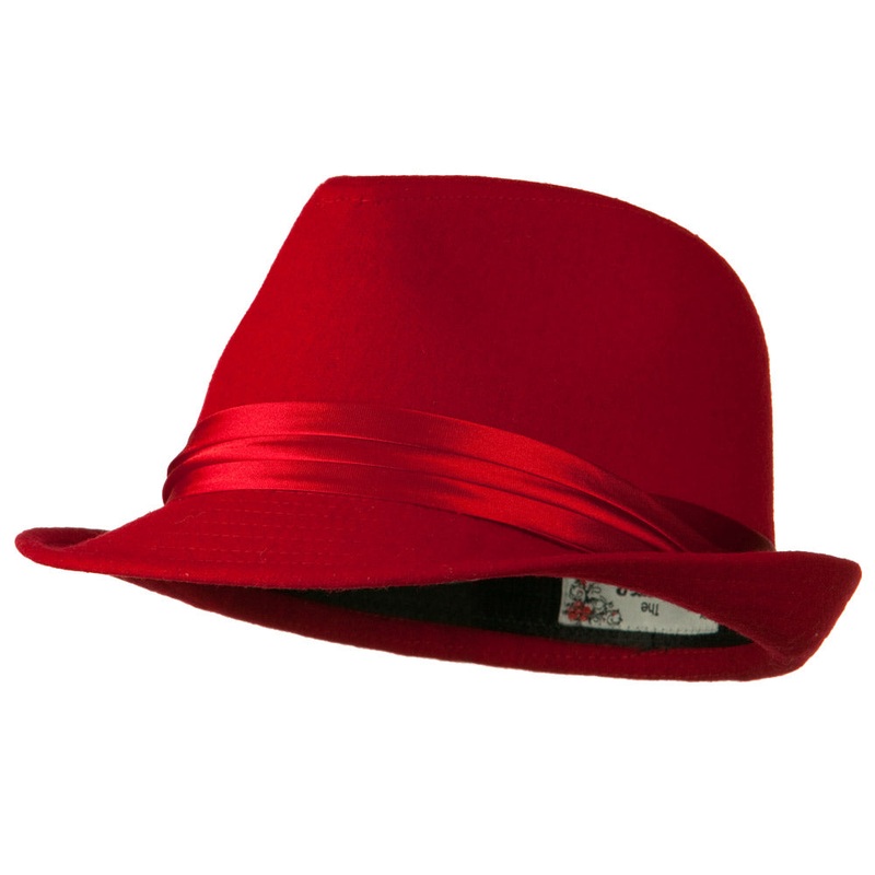 Fedora with Pleated Satin Band Red One Size