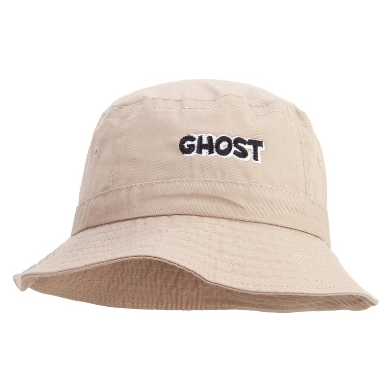 Ghost Text Embroidered Pigment Dyed Bucket Hat Khaki One Size