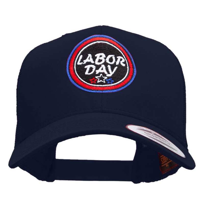 Happy Labor Day Embroidered Retro Trucker Cap Navy One Size