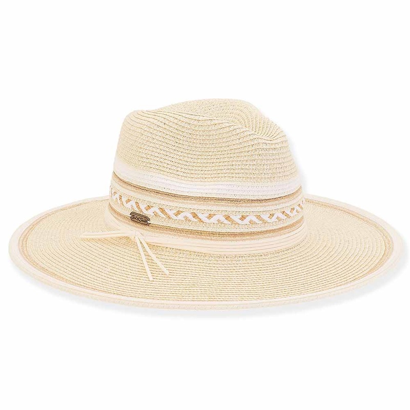 Multi Tone Wide Brim Safari Hat with Gold Metallic Detail – Sun ‘N’ Sand Ivory Medium (57 cm)