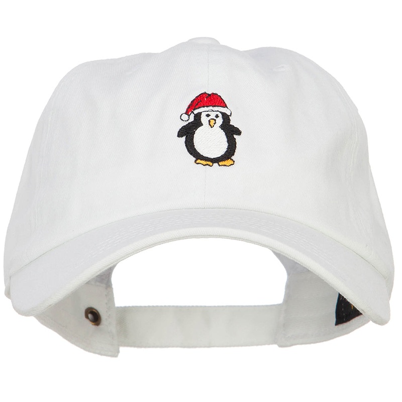 Penguin with Santa Hat Embroidered Unstructured Cap White One Size