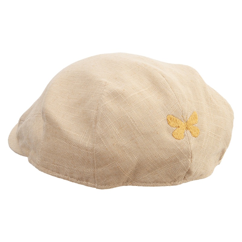 Simple Butterfly Icon Embroidered Big Size Men’s Linen Ivy Cap Khaki XL-2XL