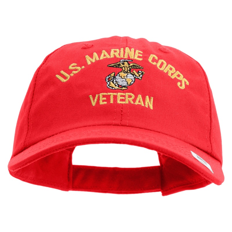 US Marine Corps Veteran Design Embroidered 6 Panel Unstructured Cotton Twill Cap Made in USA Red One Size