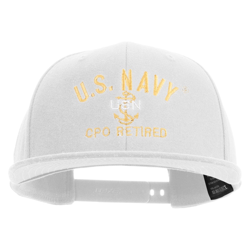 US Navy USN CPO Retired Embroidered Flexfit Snapback Style Cap White One Size