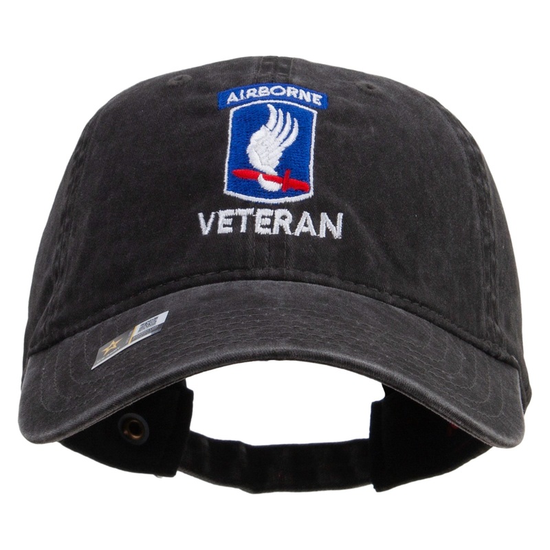 173rdth Airborne Brigade Combat Team Veteran Embroidered Washed Solid Pigment Dyed Cotton Twill Brass Buckle Cap Black One Size