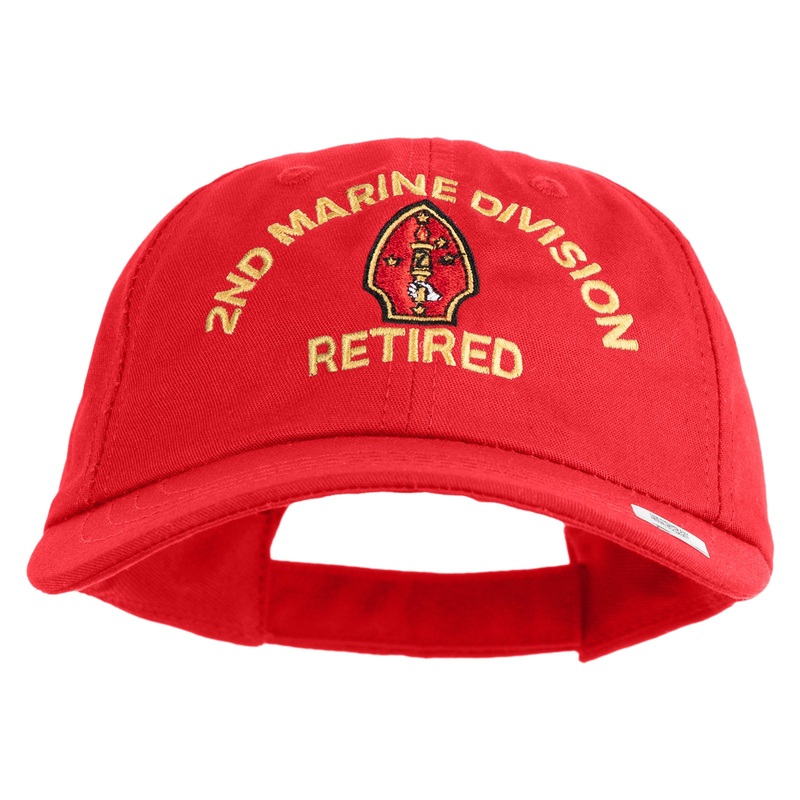 2nd Marine Division Retired Embroidered 6 Panel Unstructured Cotton Twill Cap Made in USA Red One Size
