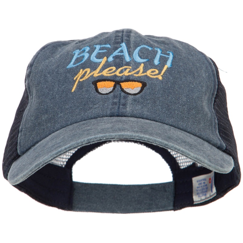 Beach Please Embroidered Washed Twill Trucker Cap Navy Navy One Size