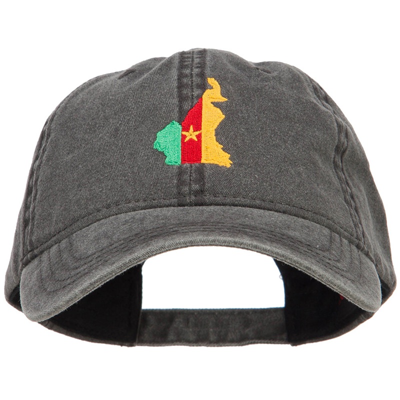 Cameroon Map Flag Embroidered Washed Cap Black One Size
