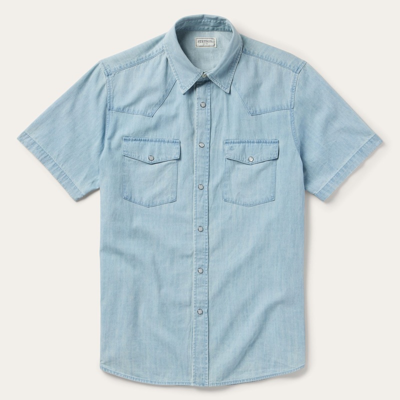Chambray Oxford Short Sleeve Western Shirt Blue S