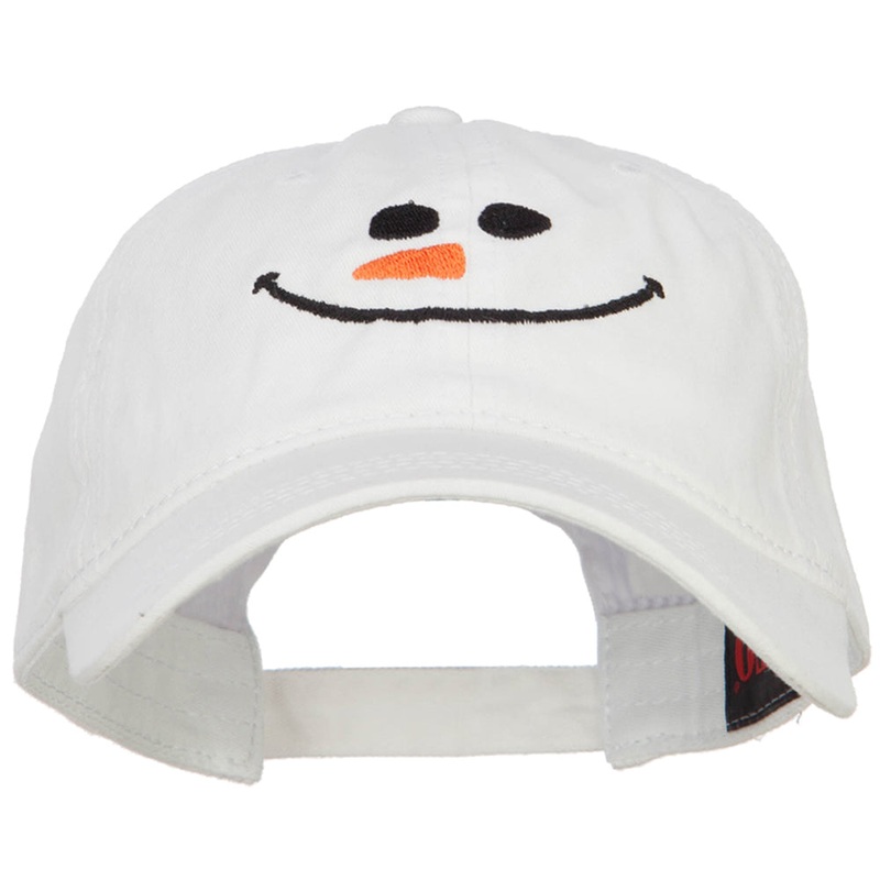 Christmas Snowman Smile Embroidered Washed Dyed Cotton Cap White One Size