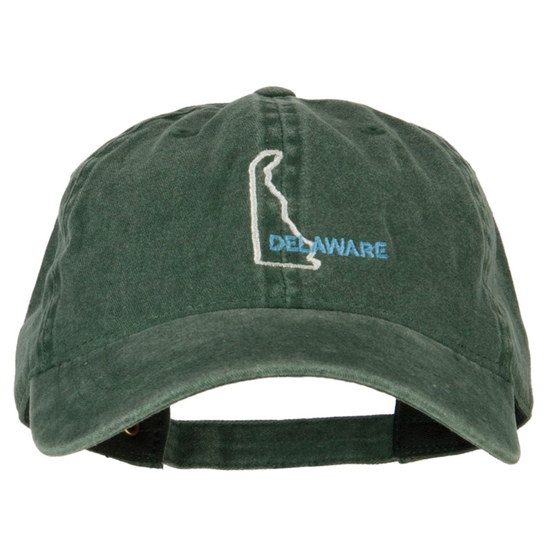 Delaware with Map Outline Embroidered Washed Cotton Twill Cap Dk Green One Size