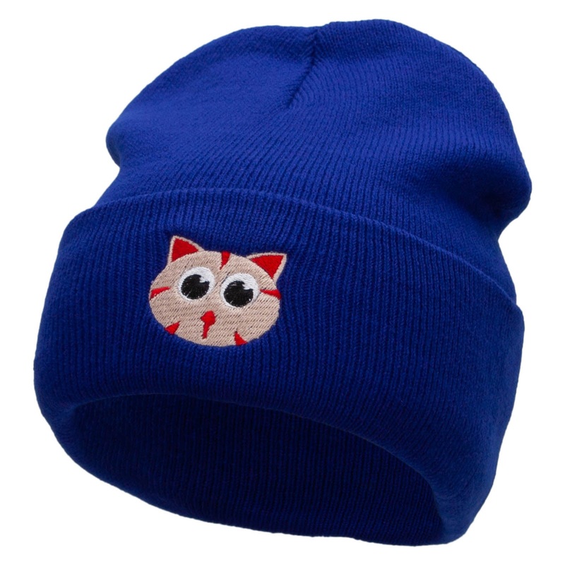 Kitty Embroidered 12 Inch Long Knitted Beanie Royal One Size