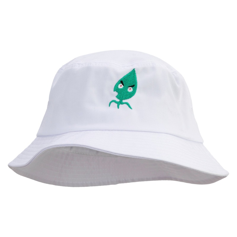 Leaf Monster Embroidered Big Size Cotton Blend Twill Bucket Hat White XL-2XL