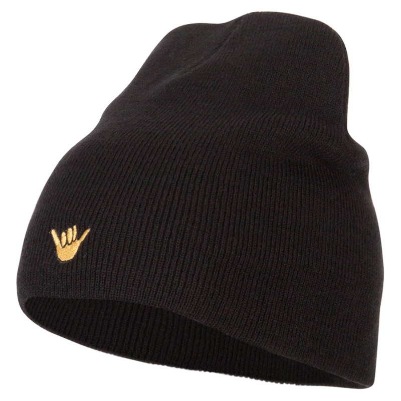 Mini Hang Loose Embroidered Short Beanie Black One Size