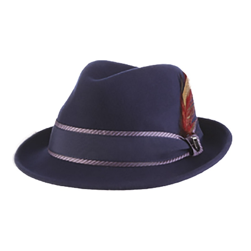 Navy Wool Felt Fedora with Tie Print Overlay Band – Stacy Adams Hats Navy X-Large (61 cm)