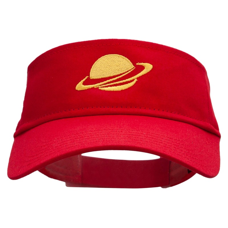 Ringed Planet Embroidered Cotton Twill Sun Visor Red One Size