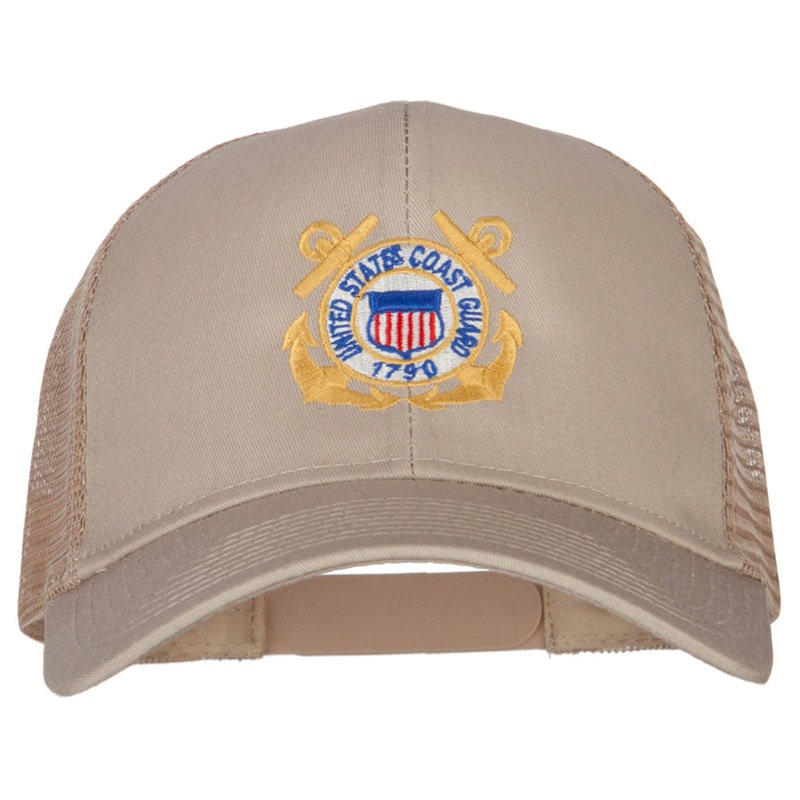 US Coast Guard Anchors Embroidered Solid Cotton Mesh Pro Cap Khaki One Size