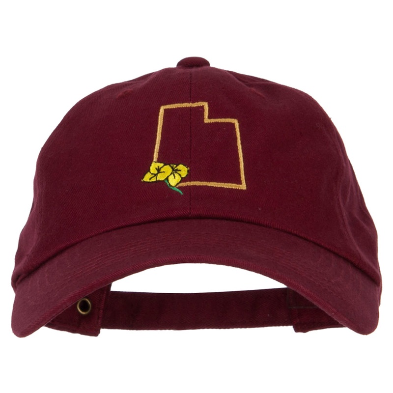 Utah Sego Lily with Map Embroidered Unstructured Washed Cap Wine One Size