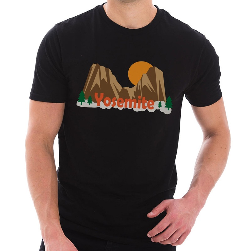 Yosemite Mountains Graphic Design Deluxe Jersey T-Shirt Black XS