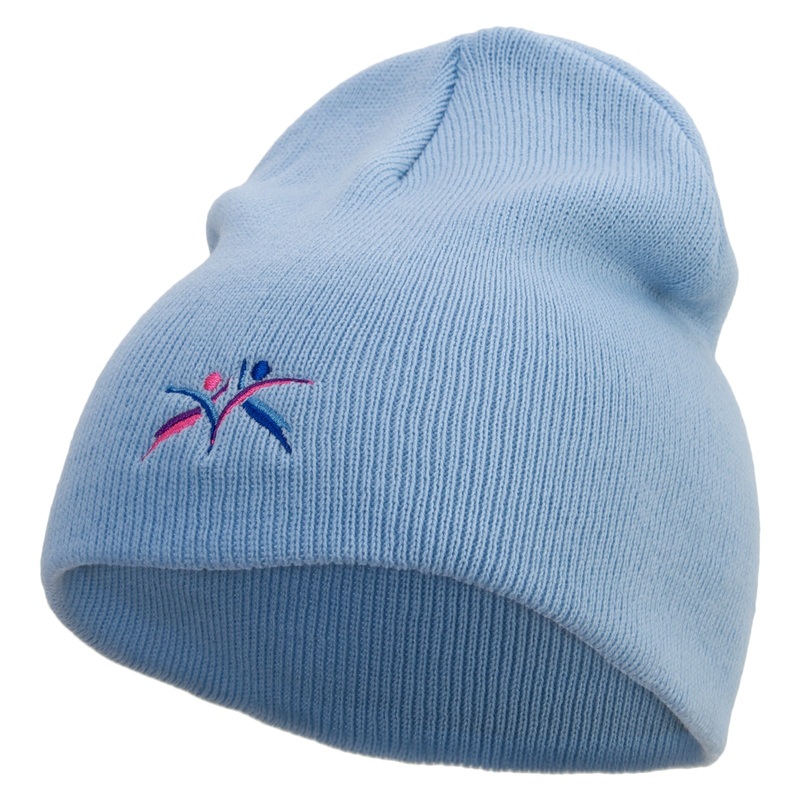 Abstract Design of People Dancing Embroidered 8 inch Acrylic Short beanie Lt Blue One Size
