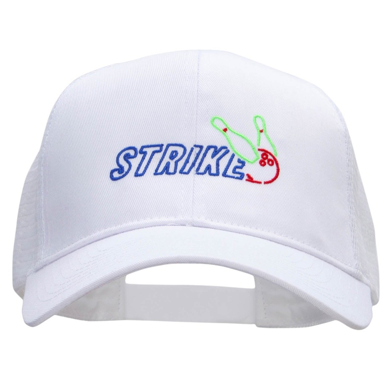Bowling Stricker Embroidered Solid Cotton Prostyle Twill Mesh Cap White One Size