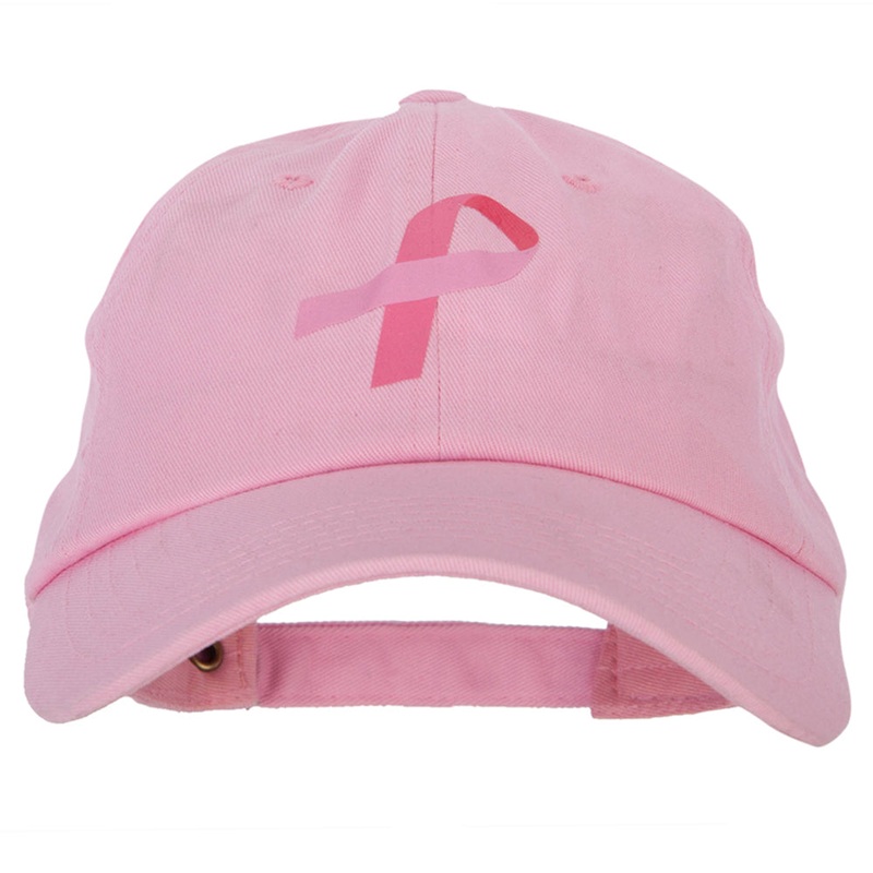Breast Cancer Awareness Pink Ribbon Heat Transfer Unstructured Cotton Washed Cap Lt Pink One Size