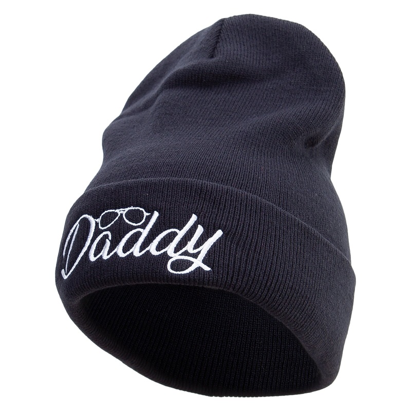 Daddy With Glasses Embroidered 12 Inch Long Knitted Beanie Black One Size