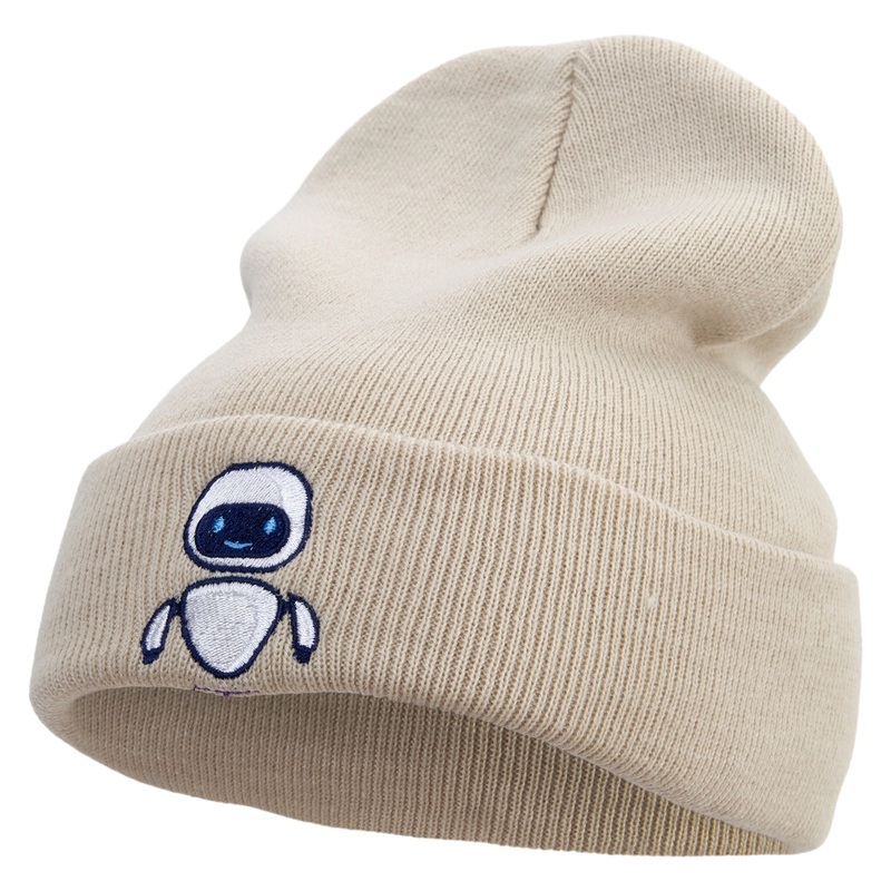 Floating Robot Embroidered 12 Inch Long Knitted Beanie Birch One Size