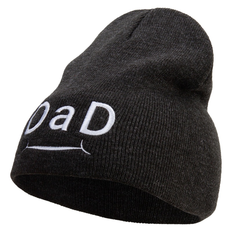 Happy Father’s Day Creative Typography Embroidered 8 inch Acrylic Short Beanie Charcoal One Size