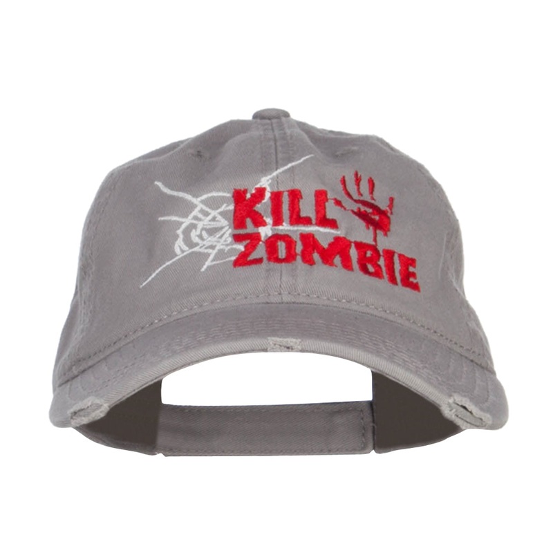 Kill Zombie Embroidered Cotton Frayed Cap Grey One Size