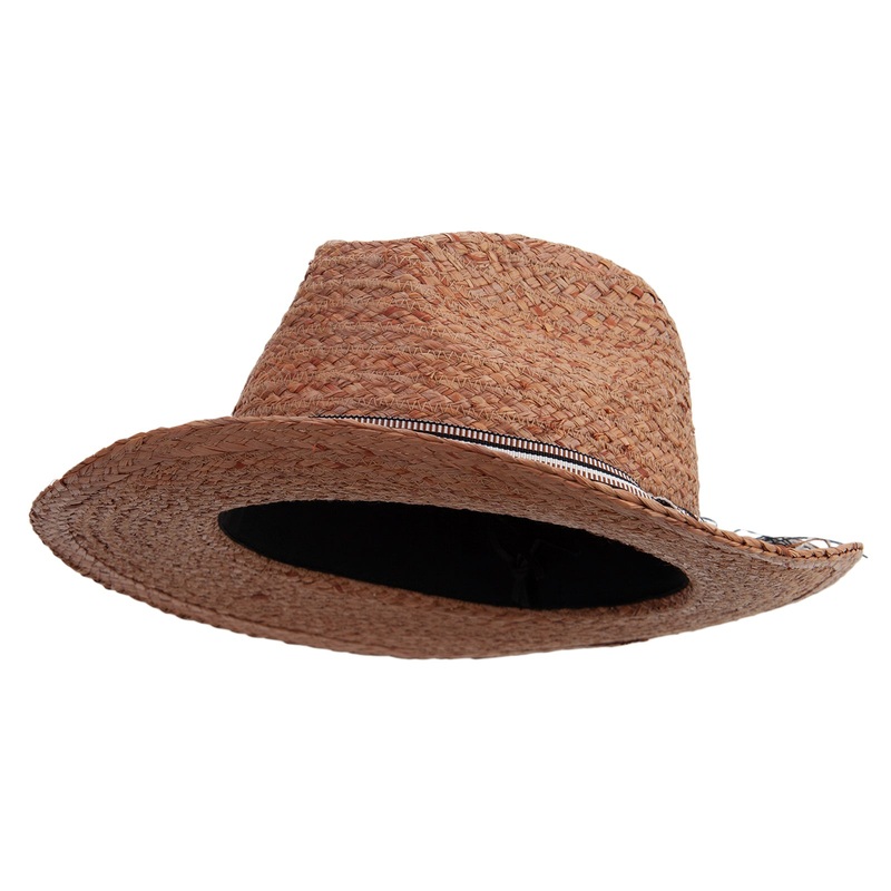 Men’s Dark Raffia Fedora Hat Natural Dk One Size