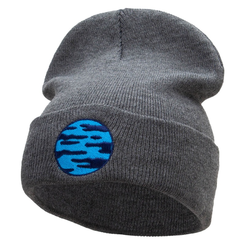 Neptune Embroidered 12 Inch Long Knitted Beanie Dk Grey One Size
